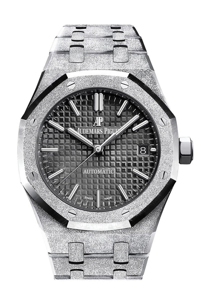 Audemars Piguet Royal Oak 37mm Frosted Gold Black Dial Ladies 18k White Gold Watch 15454BC.GG.1259BC.03