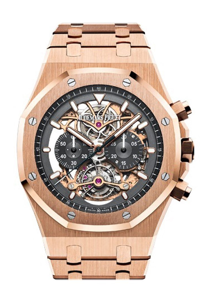 Audemars Piguet Royal Oak Tourbillon 44mm Chronograph Openworked Rhodium Toned 18K Pink Gold Mens Watch 26347OR.OO.1205OR.01