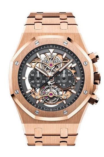 Audemars Piguet Royal Oak Tourbillon 44mm Chronograph Openworked Rhodium Toned 18K Pink Gold Mens Watch 26347OR.OO.1205OR.01