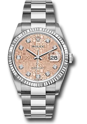 Rolex Steel Datejust 36 Watch - Fluted Bezel - Pink Jubilee Diamond Dial - Oyster Bracelet -  126234 pjdo