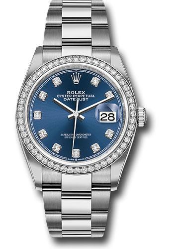 Rolex Steel Datejust 36 Watch - Diamond Bezel - Blue Diamond Dial - Oyster Bracelet  - 126284RBR bldo
