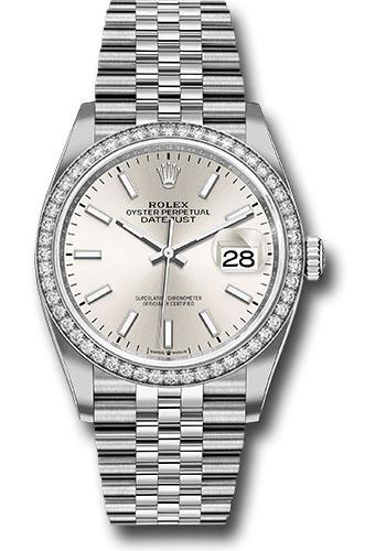 Rolex Steel Datejust 36 Watch - Diamond Bezel - Silver Index Dial - Jubilee Bracelet -  126284RBR sij